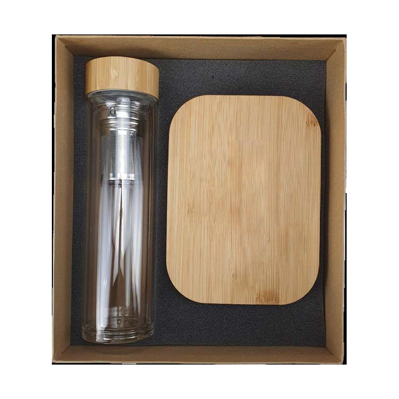 WGS-17- Natural Cardboard Gift Box With Glass & Bamboo Flask And Lunchbox